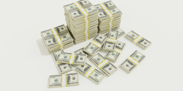 Stacks of bundled US dollar bills.
