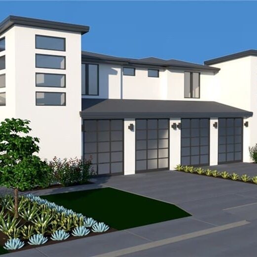 A rendering of the front entrance to a house.