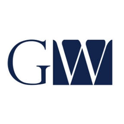 Navy 'G' and boxed 'W' corporate emblem